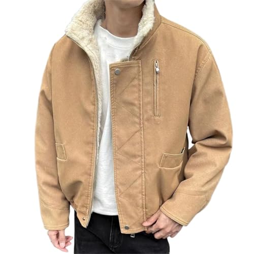 Disimlarl Chaqueta tipo cargo de piel sintética para hombre, con cremallera sólida, para motocicleta, ropa de abrigo cálida casual, 1 forro polar, XXL