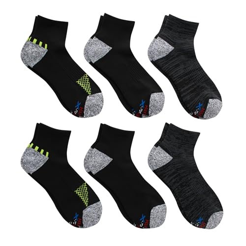 Hanes Men's Moves Performance, Moisture-Wicking Ankle & Low-Cut Socks, Breathable Mesh Panels, 6-Pack, Black Assortment, 6-12