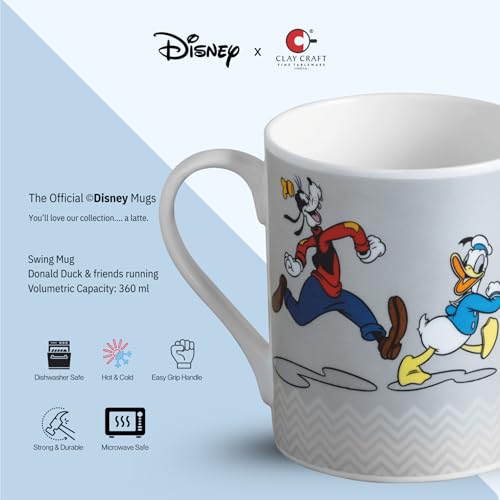 Image of Clay Craft - Official Disney Mugs : Donald Duck & Friends Running Print, Fine Ceramic Coffee Mug, 360 Ml |Cartoon Character Gift Mug for Kids & Adults | Microwave & Dishwasher Safe