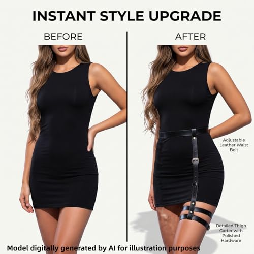 Arnés de muslo de cuero ajustable para mujer negro miniatura 4