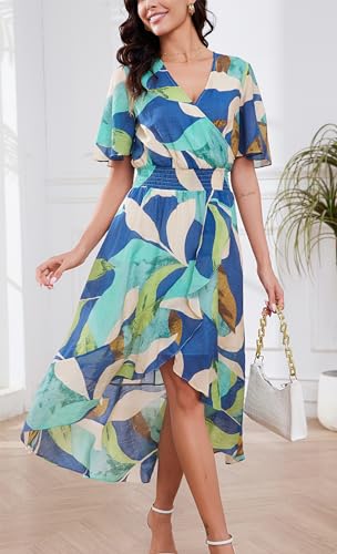 Image of Kormei Womens Short Sleeve Floral Maxi Dress High Low V-Neck Flowy Party Long Dresses