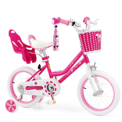 Image of Glaf Toddler Girls Bike for Age 2-12 Years Old | 12 14 16 20 Inch Kids Bike Girls Bicycle with Training Wheels,Basket,Doll Seat,Princess Style Kids Bicycle Gift