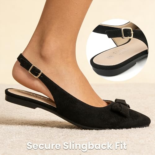 Image of MUSSHOE Slingback Flats for Women: Pointed Toe Bow Flats - Comfortable Dressy Casual Shoes for Work Office Business Party
