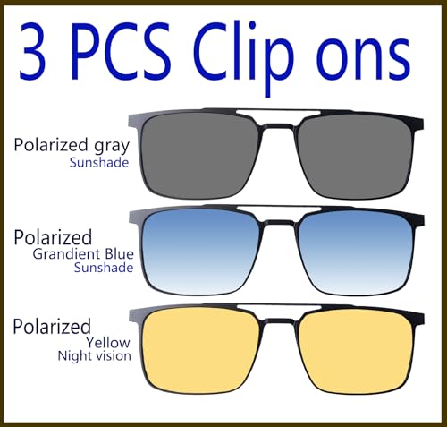 Circleperson Titanium-Alloy magnet Eyeglasses 3 in 1 Polarized Clip on Sunglasses Night vision3