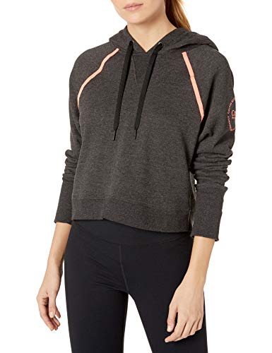 Calvin Klein Women's Logo Long Sleeve Raglan Crop Pullover Hoodie, Slate Heather Combo, Medium