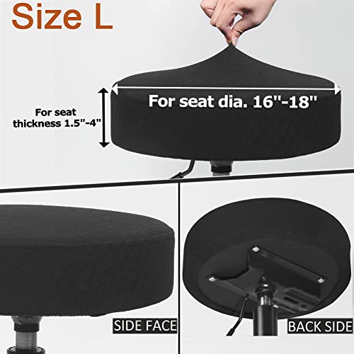 BUYUE 4 Pcs Bar Stool Covers, Luxury Fabric Dia.16-18" Round Stretchy Crease-Resistant Washable Jacquard Dustproof Stool Seat Slipcover, L-Black-Set of 4 - Image 3