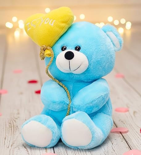 Image of Tickles I Love You Ballon Heart Teddy Soft Stuffed Plush Toy for Couples Boyfriend, Girlfriend, Wife & Husband Valentine Gift (Size: 45 cm Color: Blue)