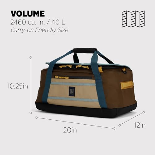 Topo Designs Mountain Duffel 40L, Recycled Nylon Ripstop Travel Bag, Removable Backpack Straps, Interior Mesh Pockets, Bluesign Approved (Desert Palm/Sahara)3