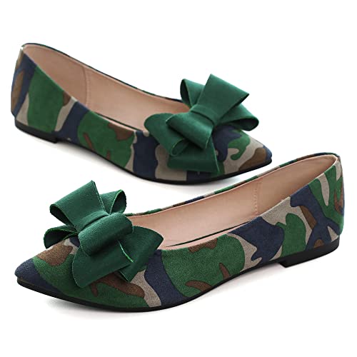 Image of SAILING LU Womens Bowknot Ballet Flats Pointy Toe Suede