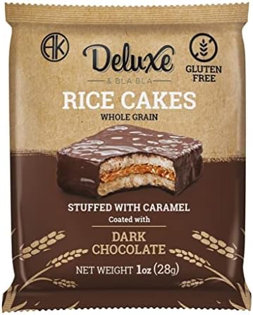 Deluxe & Bla Bla 12 Pack Stuffed Rice Cake Whole Grain, Natural & Healthy Snack Gluten Free, Kosher Certificate & Low Calorie 28 Gr (Caramel Dark Chocolate)