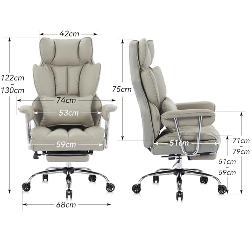 Image of Efomao Desk Office Chair Big High Back Chair PU Leather Computer Chair Managerial Executive Swivel Chair with Lumbar Support (Grey)