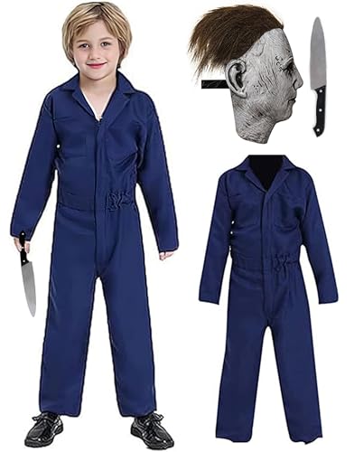 Kuberas Kids Killer Costume for Boys Scary Kills Jumpsuit Coveralls Mask with Blood Toy Halloween Cosplay Outfits