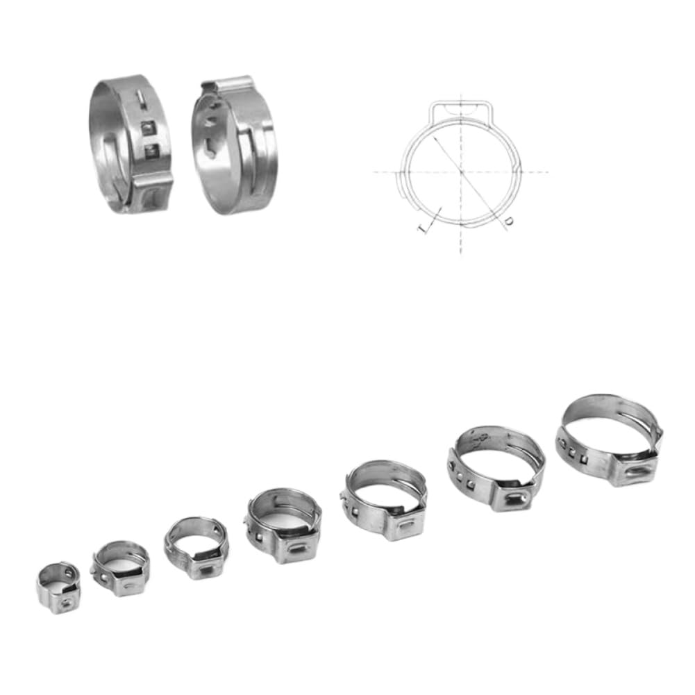 Set di fascette stringitubo a orecchio singolo, 130 pezzi, con 1 morsetto per tubo flessibile, in acciaio inox, 7-21 mm