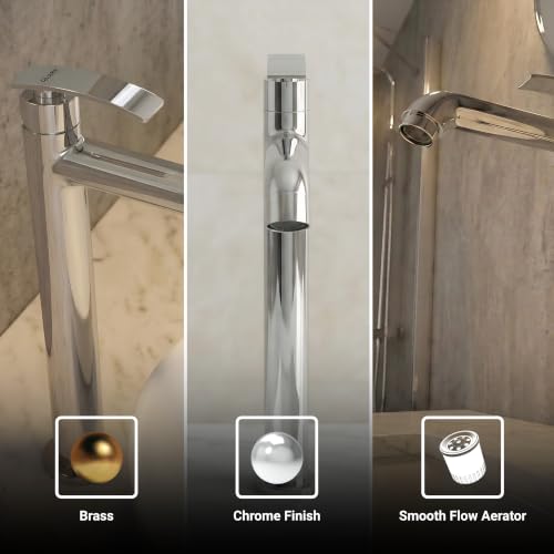 Image of GLOXY Premium Brass 30CM (12INCH) Long Neck Chrome Finished Pillar Tap with Combo Pack of 3 - Deck Mount High Neck Faucet with Sky Lever for Wash Basins & Kitchen Sinks - 10 Years Warranty