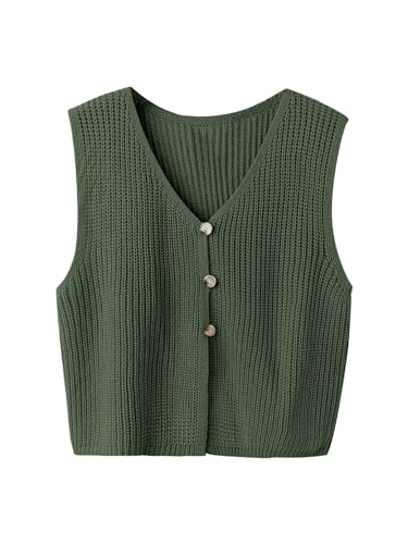 Floerns Women's Plus Size V Neck Sweater Vest Button Up Sleeveless Knitted Pullover Tank Tops