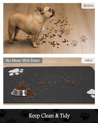 Image of Pet Feeding Mat-Absorbent Dog Mat for Food and Water Bowl-No Stains Quick Dry Water Dispenser Mat-Dog Accessories Pet Supplies-Bowl for Messy Drinkers（Black,17 inchx28 inch