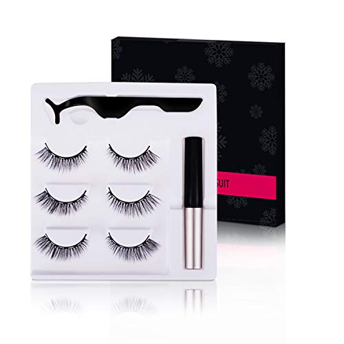 RAGZAN Magnetic Eyelashes Kit - Reusable Magnetic Eyeliner and Lashes, Ultra Light and Fluffy 3D Mink False Eyelashes, 3 Pairs with Tweezers