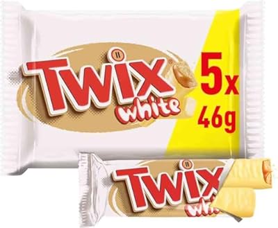 M&M s - Twix White Chocolatina con Galleta crujiente y suave caramelo recubiertos de chocolate blanco  en barrita doble  Multipack  5 x 46g 