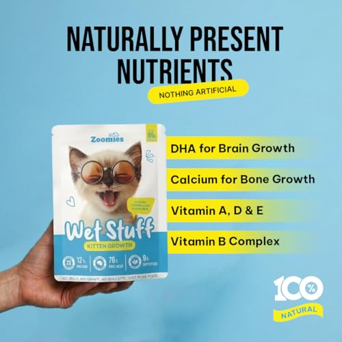 Image of Zoomies Wet Stuff Kitten Growth Wet Food for Kittens, Chicken with Chicken Liver & Goat Milk, Complete & Balanced Wet Food, 85g x 6 Pouches