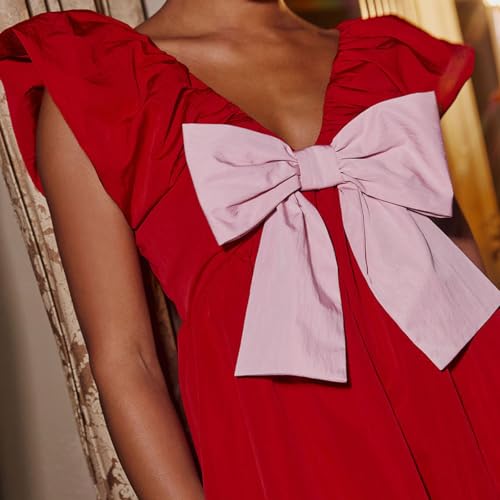 Image of Women Y2k Puff Sleeve Babydoll Dresses Square Neck Tie Back Mini Dress Summer Solid Off Shoulder Flowy Sundress