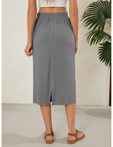 Image of Naggoo Midi Skirts for Women Summer Elastic High Waisted Basic Straight Skirt with Slit