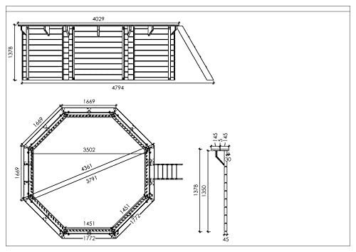 Paradies Pool® Holzpool Kalea Einzelbecken inkl. Zubehör, Edelstahlleiter Tiefbecken, Folie Sand mit 0,8mm Stärke, Achteck-Pool, 436 x 138 (Ø x H), Menge: 1 Stück