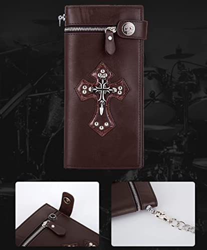 Wallet Men Punk Style Personality Long Wallet Skull Cross Retro Wallet (Color : Black A, Size : A) #TOP4