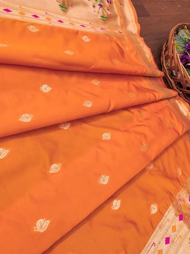 Image of DEVANGI Women's Woven Paithani Banarasi Silk Dupatta /Chunni For Women, Floral Print 1 Meter Wide and 2.3 Meter Length Printed Designer Dupatta /Chunni For Girls