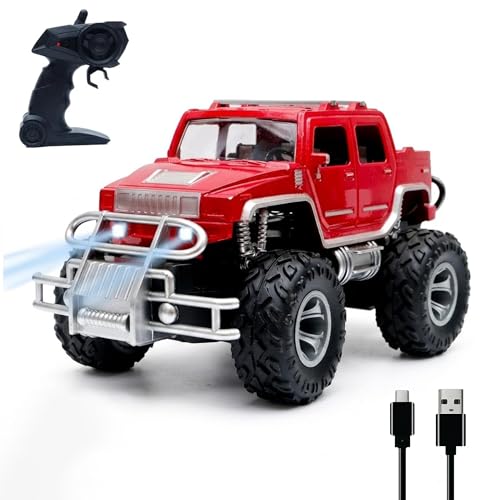 Image of Amazon Brand - Jam & Honey Off Roader Rechargeable Remote Control Car | RC Monster Truck with LED Headlights, Type-C Charging, Anti-Skid Tyres, 120 Ft Range | 2.4GHz Remote Controller (MT507) (Red)