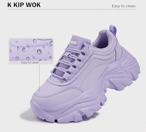 Image of K KIP WOK Chunky Sneakers for Women Fashion Platform White Leather Casual Dad Shoes Comfortable Wedge Walking Sport Sneakers | White Leather Casual Dad Shoes Comfortable Wedge Walking Sport Sneakers