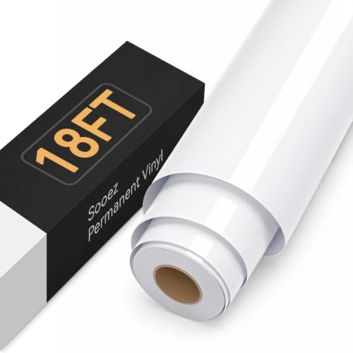 Sooez Permanent Vinyl -12 x18FT Glossy White Vinyl Roll