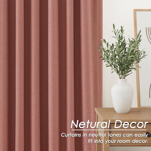 Image of Canyon Rose 100% Blackout Linen Curtains 108 Inches Long for Bedroom Back Tab Thermal Insulated Modern Boho Decor Black Out Girl Curtain for Living Room Floor to Ceiling High Window 52x108, 2 Panels
