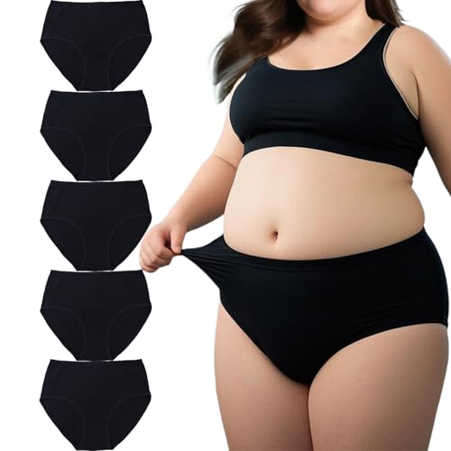 Women's Cotton Underwear Plus Size XL-5XL High Waisted Full Coverage Ladies Panties 5 Pack Briefs for Women