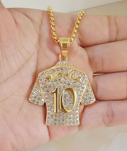 18K gold-plated #10 Soccer Jersey Number 10 Necklace | No.10 Football Star Necklace | Brazil 10 Jersey Pendant Hip Hop Necklace for Men Women 24‘’2