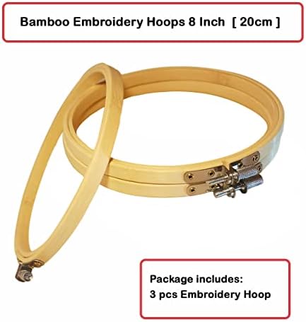 3 Pack Round Bamboo Embroidery Hoops 8 inch for Embroidery Kit  20 cm Cross Stitch Rings for DIY Sewing Arts and Crafts