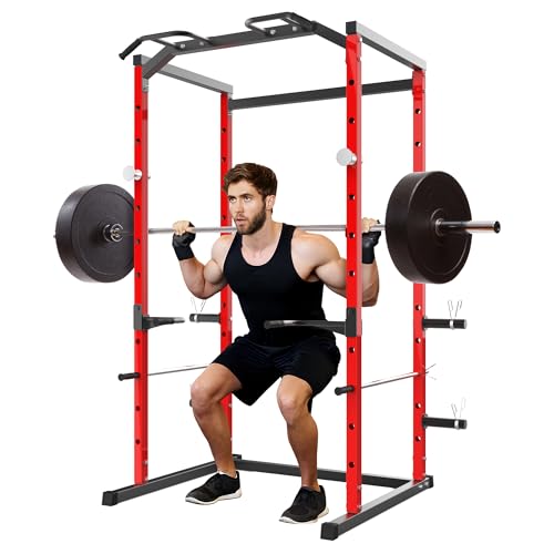 Power Cage, Squat Rack for Home Gym, 1100LB Capacity Power Rack with Pull-Up Bar, Adjustable Safety Bars, Strength Training for Home Gym