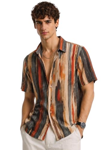Image of ADRO Abstract Printed Shirts for Men | Breathable Cotton Rayon Fabric | Relaxed Fit Summer Shirts | Casual Party Shirt for Men