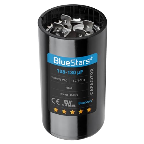 [[UL Listed] BlueStars 108-130 uF MFD 110-125 VAC Volts ±20% 50/60 Hz CD60 Round Start Capacitor AC Electric Replacement Part - for Motors Starting or Pool Pump or Well Pump