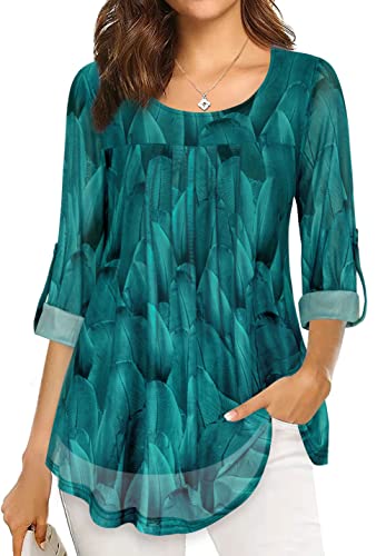 Sese Code Womens 3/4 Sleeve Tops And Blouses For Women Business Casual Mesh Top Boat Neck Tunic Shirts For Women Half Sleeve Fall Clothes Green Xl #TOP25