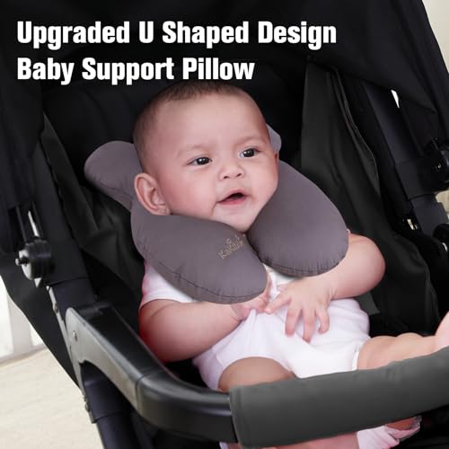 Image of KAKIBLIN Baby Travel Pillow, Upgraded Baby Neck Pillows for Car Seat, Infant Neck Support Pillow for Head and Neck,Newborn Head Support for Car Seat, Stroller, Pushchair(Grey) | Portable Washable Ergonomic Nursing arm Pillow for Feeding for Mom and Baby