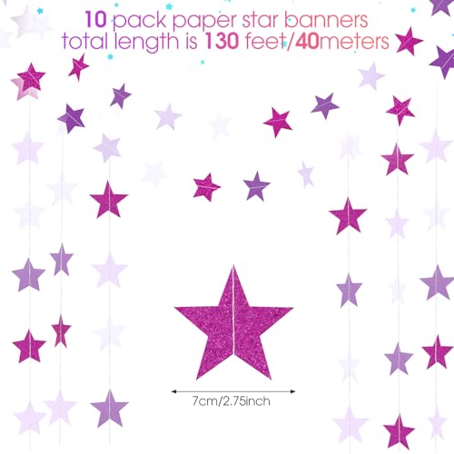 Image of Patelai Glitter Star Garland Banner 2026 Graduation Decor 130 Feet Star Hanging Banner Twinkle Backdrop for Party Birthday Classroom Wedding Supplies(Purple,White)