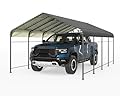 Greesum 12x20FT Metal Carport with Heavy Duty Frame and Galvanized Steel Roof, Round Carports with Side Support Rods, Canopy Shelter for Car, Pickup Trucks, Boats, Party, Gray