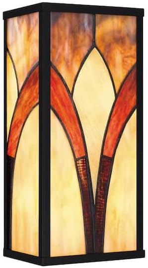 Ceybo 1-Light Matte Black Wall Sconce with Handcrafted Tiffany Glass in Amber, Bisque, and Crimson, Decorative Downlight for Living Room, Hallway, or Dining Area