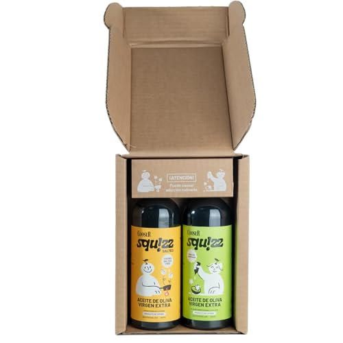 COOSUR Squizz - Pack Aceite de Oliva Virgen Extra, Cosecha Temprana + Salteo - Aceite Oliva Virgen Extra para Regalar, Cómodo Formato Antigoteo - 2 x 620 ml