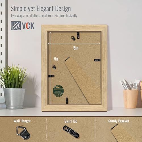 Image of VCK 5x7 Picture Frame 5 Pack, Oak Wood, 4x6 Mat, Glass, for Portrait Print