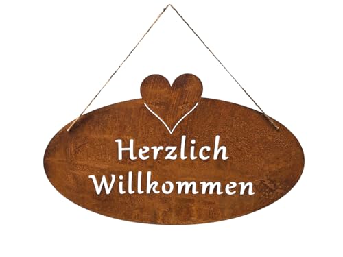 Herzlich Willkommen Schild, Edelrost Metall, Gartendekoration mit...