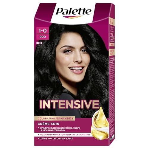 Palette - Intensive - Coloration Permanente Cheveux - Crème Soin - Couvre 100% des Cheveux Blancs - Intensité couleur longue durée - Tenue 8 semaines - Masque soin - Noir 900