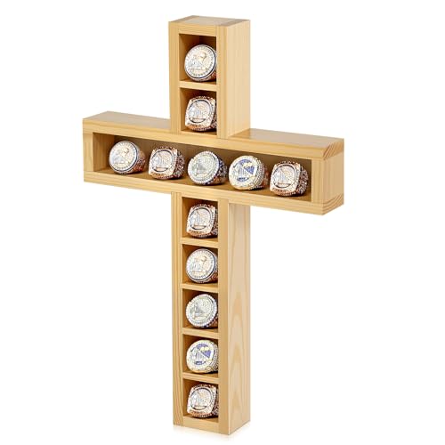 Image of Teenyyou Championship Ring Display Case, 12 Posts, Natural Wood Wall Mount