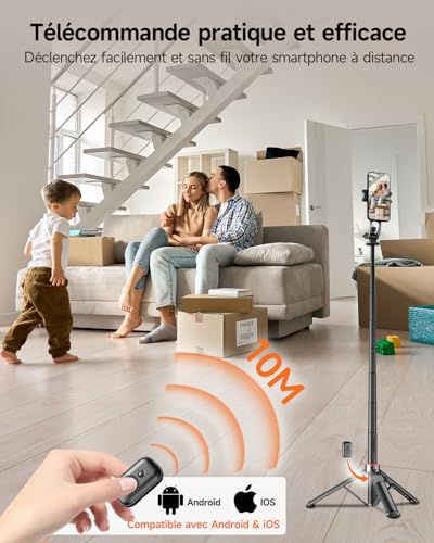 Trépied smartphone magnétique 360° avec télécommande et perche extensible - 4