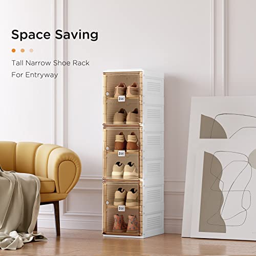 Image of ANTBOX Shoe Organizer Storage Box, Portable Folding Shoe Rack for Closet with Magnetic Clear Door,Large Sneaker Cabinet Bins Sturdy Easy Assembly 6 Layers-6 Grids